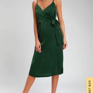 Forest Green Satin Midi Wrap Dress